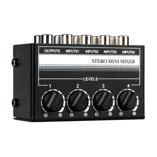 4 Channel Stereo Audio Mixer Support RCA Input and Output Mini Passive Stereo Mixer with Separate Volume Controls 1