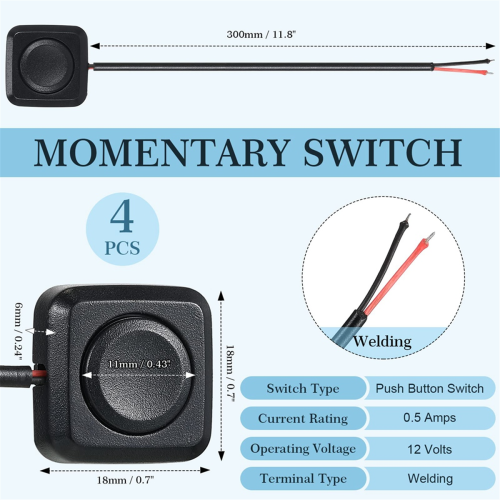 4 Pcs Momentary Switch Momentary Push Button ON Off Switch 12V 24V Surface Mount Mini Button Switch 2