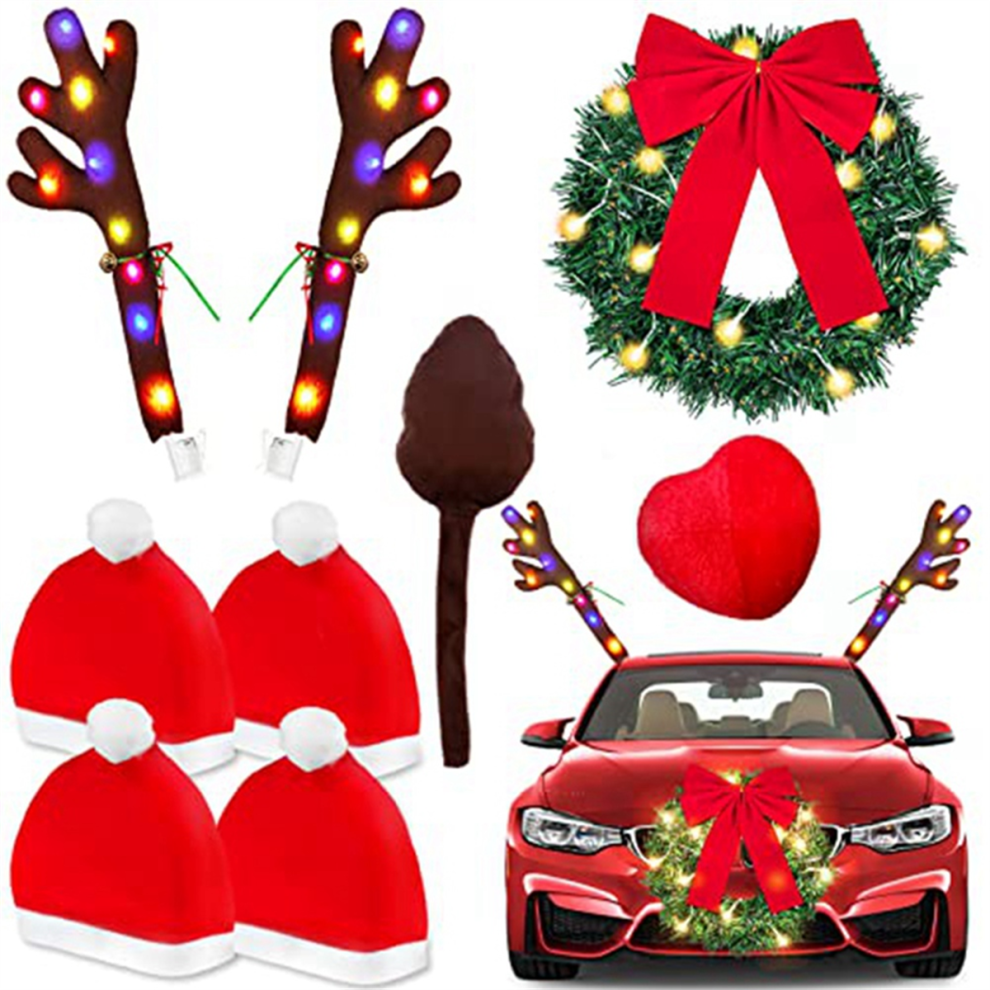 4Pcs Santa- Hat Car Seat Headrest Cover Cute Car Decor Interior Car Decoration, Suitable For Most Car Headrests 4852847371388