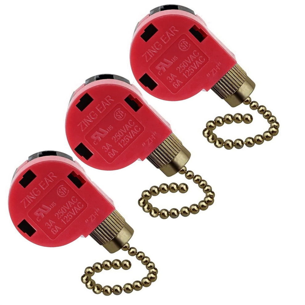 3Pc Ceiling Fan Switch 3 Speed 4 Wire Ze-268S6 Fan Pull Chain Switch Replacement Speed Control Switch Copper 4852847376369