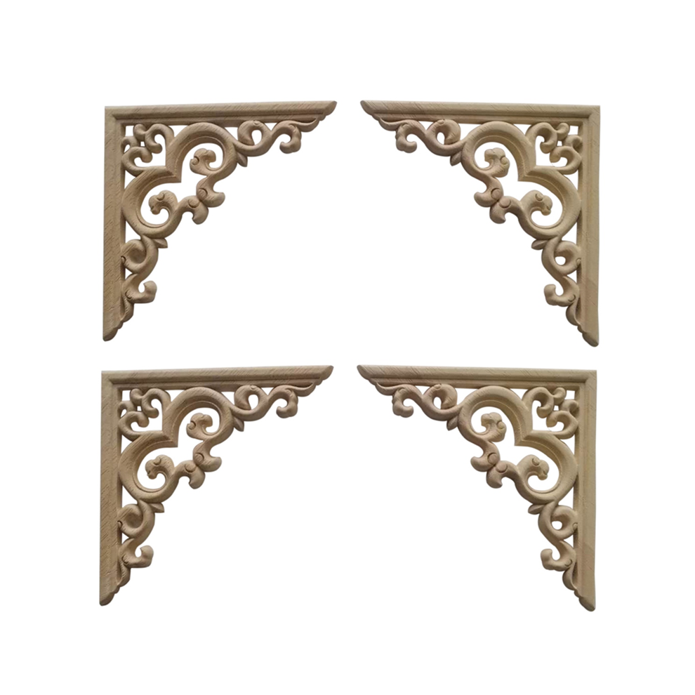Kepptory 4Pcs Unpainted Wooden Mouldings Decal European Wood Appliques For Furniture Cabinet Flower Wood Carving Decorative 10Cm