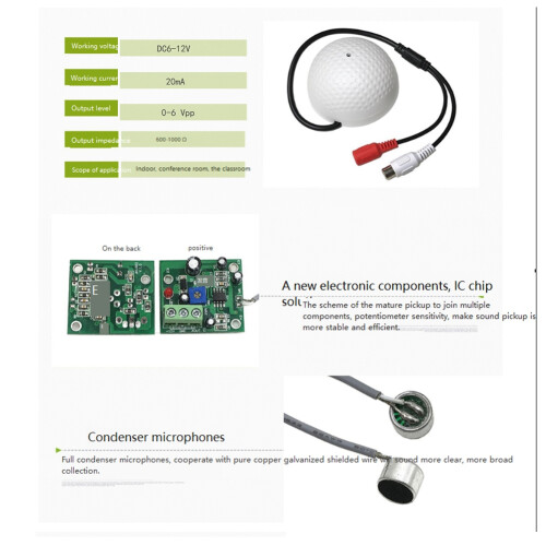 Micrófono de captación de audio para vigilancia CCTV/IP con preamplificador integrado y cableado 1
