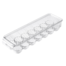 Clear Plastic Egg Holder - 14 Egg Tray Holder - Free Fridge Organizer with Lid, Refrigerator Storage Container