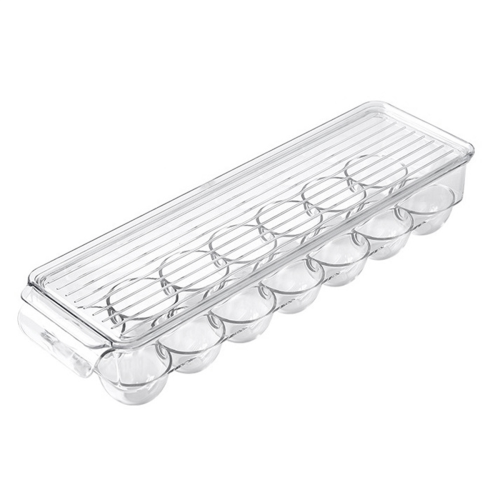 Clear Plastic Egg Holder - 14 Egg Tray Holder - Free Fridge Organizer with Lid, Refrigerator Storage Container