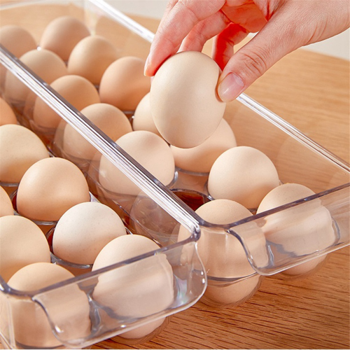Clear Plastic Egg Holder - 14 Egg Tray Holder - Free Fridge Organizer with Lid, Refrigerator Storage Container 1