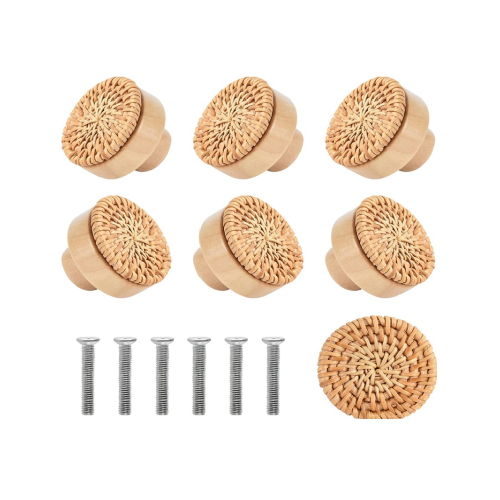 10Pcs Wooden Handles Beech Rattan Drawer Knobs Furniture Handle Kitchen Cupboard Door Handle Dresser Pulls,30Mm 4852847384524