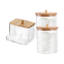 Aufbewahrungsbox für Wattestäbchen mit Bambusdeckel, Badezimmerbehälter, Wattebausch-/Tupferspender, Aufbewahrungsbox im Glas