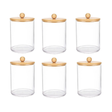 6 Pack Cotton Swab Storage Box, Medicine Bottles with Bamboo Lids, for Cotton Swab Pad Dispenser, Bathroom Jar Organizer