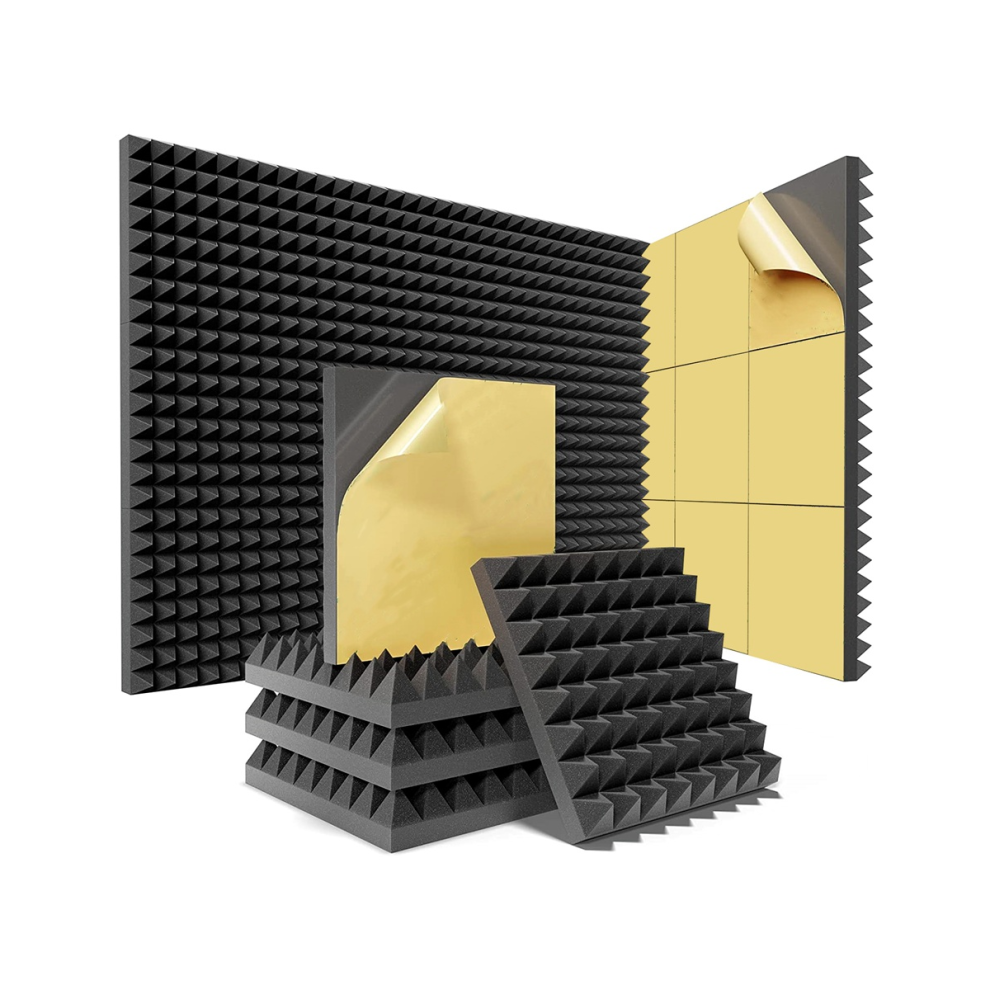 12 Pack Pyramid Sound Proof Foam Panels With Self-Adhesive, 12X12x2inch Acoustic Foam Panels Of High Density (Black) 4852847388812