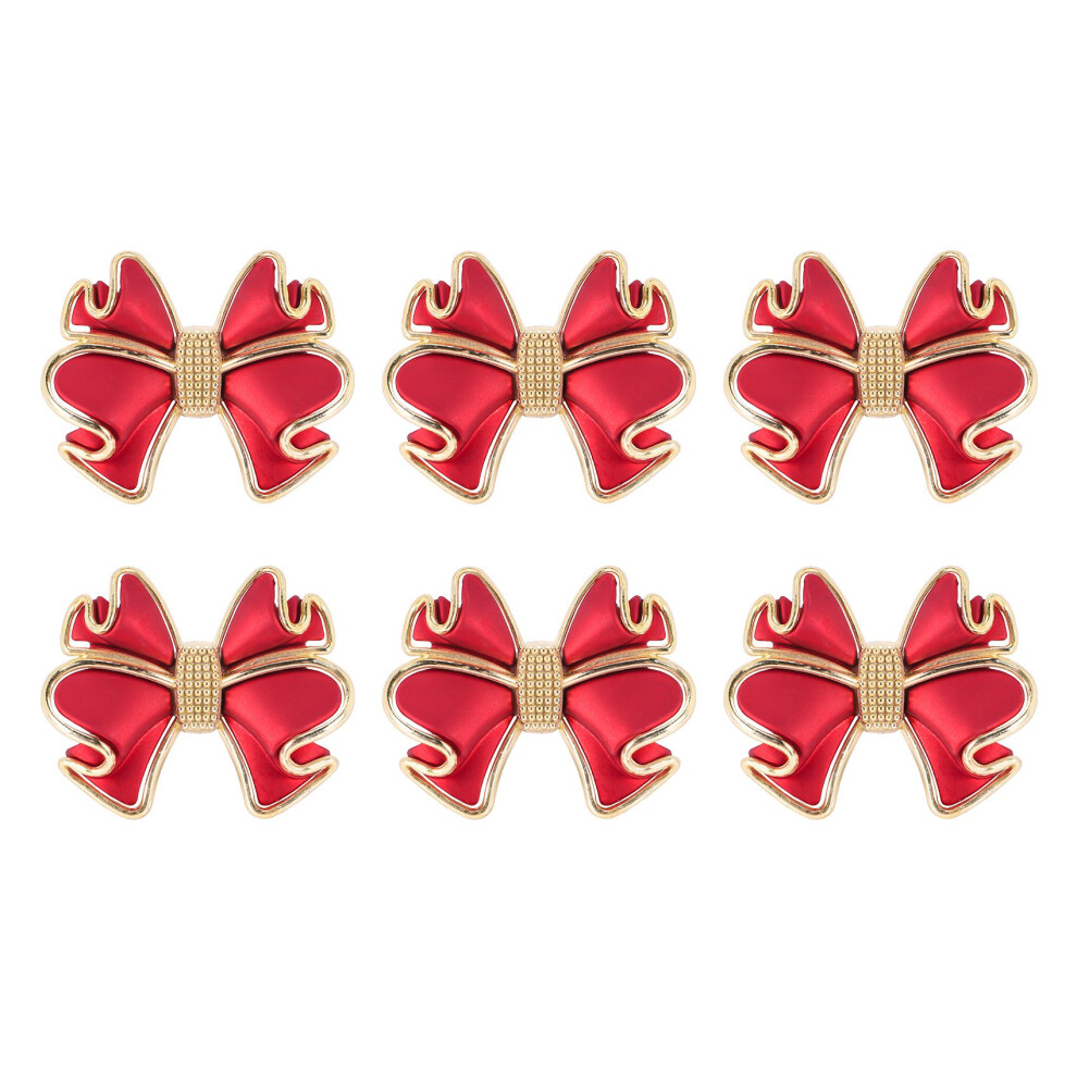 Lot de 6 ronds de serviette en forme de nœud papillon rouge, porte-serviettes en métal faits à la main, décoration de table élégante