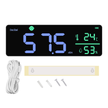 Medidor de sonido digital DM1306D con detector de ruido inteligente de pared, 30-130 dB, monitor de temperatura y humedad.