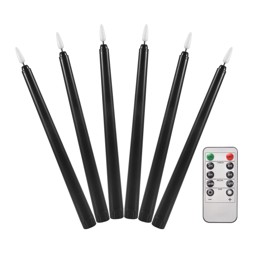 6Pcs Flameless Black Taper Candles Flickering with Remote Timer 2