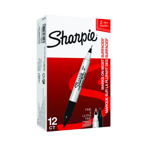 Sharpie Sharpie Black Twin Tip Permanent Markers (Pack of 12) -
