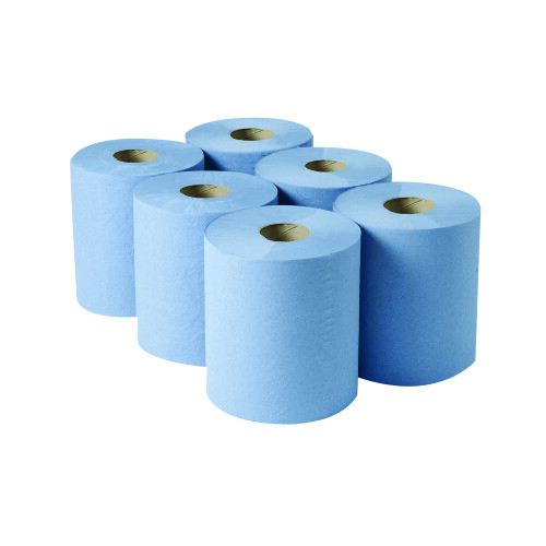 2Work 135mm Blue 3-Ply Centrefeed Roll (Pack of 6) - 2W00083