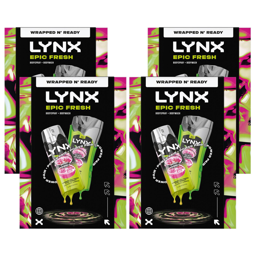 Lynx Men's (Buy 4) Epic Fresh Duo Gift Set With Body Spray & Bodywash - Zesty Clean Scent Size 4