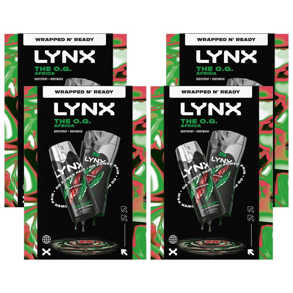 Lynx (Buy 4) Africa Gift Set The O.g. Duo Body Spray & Bodywash Classic Masculine Scent Size 4