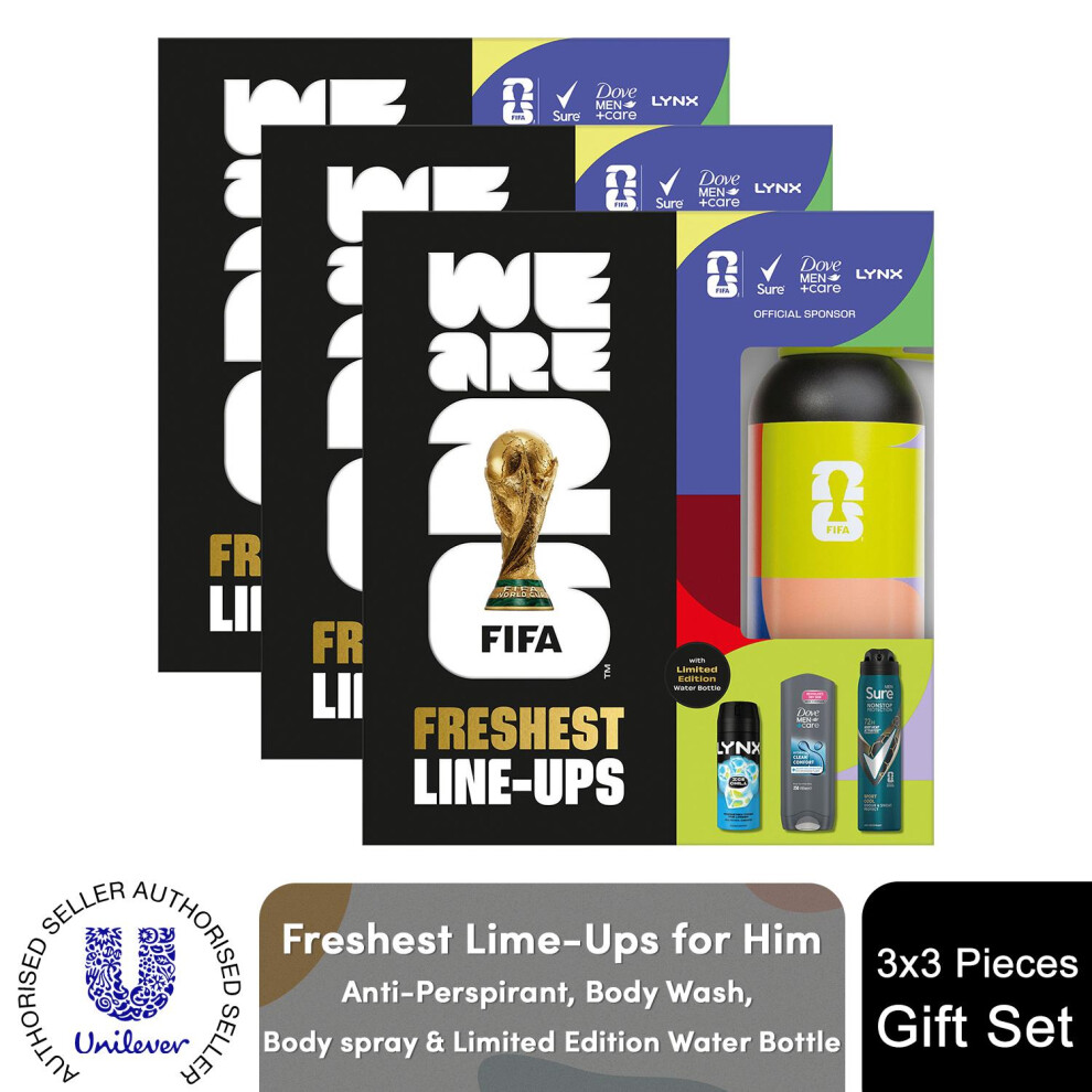 Sure (Buy 3) Freshest Line-Ups Fifa Gift Set For Him Body Wash, Spray & Water Bottle Size 3