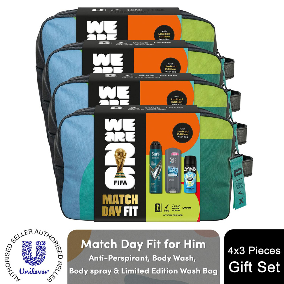Sure (Buy 4) Match Day Fit Fifa Gift Set For Him Body Wash, Spray & Wash Bag Grooming Kit Size 4