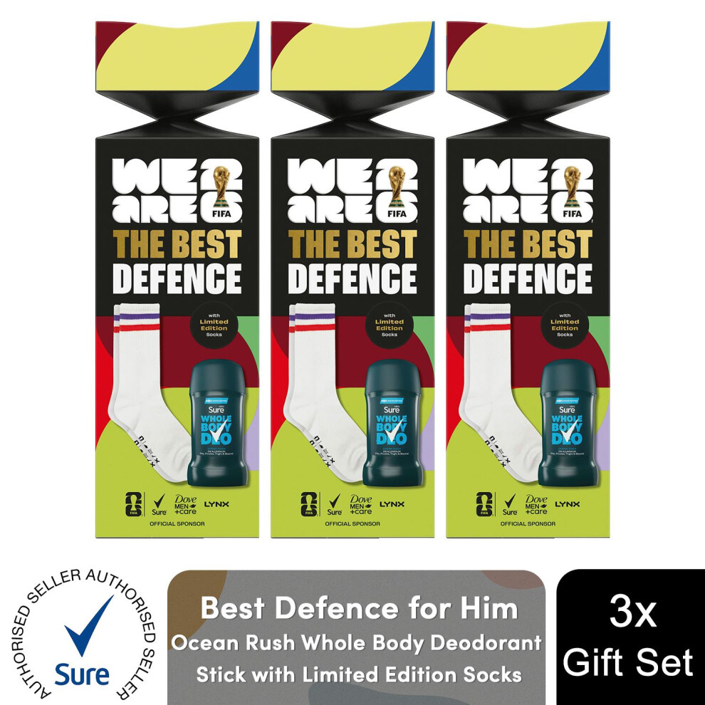 Sure (Buy 3) Best Defence Ocean Rush Scent Deodorant Stick & Socks Men Grooming Gift Set