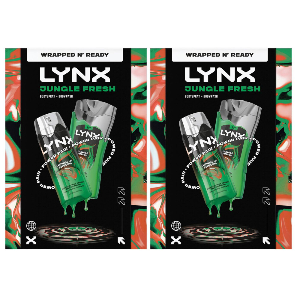 Lynx (Buy 2) Jungle Fresh Gift Set Bodywash & Body Spray Duo Energising Grooming Kit Size 2