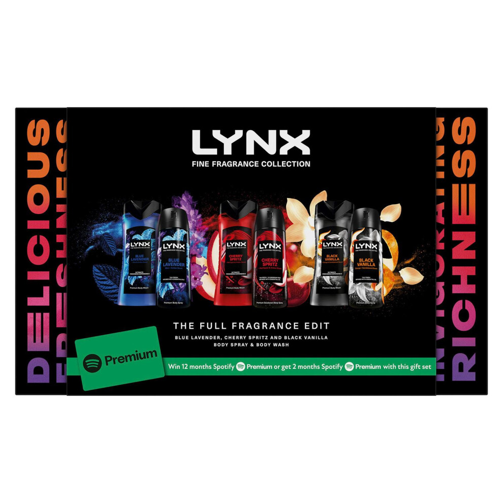 (Buy 1) Lynx Fine Fragrance Gift Set, Premium Body Wash and Spray with Spotify Bonus