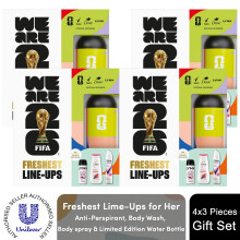 (Buy 4) Freshest Line-Ups FIFA Gift Set for Her Body Wash, Spray & Water Bottle