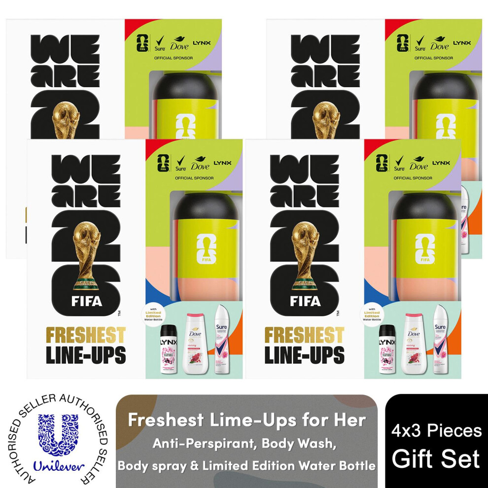 Sure (Buy 4) Freshest Line-Ups Fifa Gift Set For Her Body Wash, Spray & Water Bottle