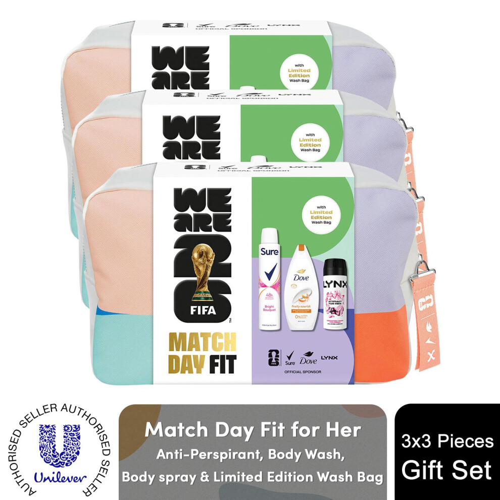 Sure (Buy 3) Match Day Fit For Her Fifa Gift Set,Body Wash, Anti-Perspirant, Spray+Wash Bag Size 3