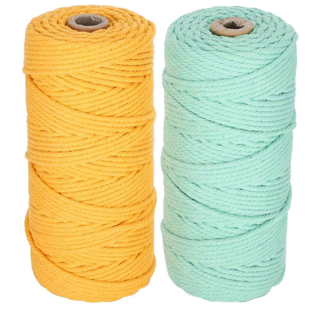 2pcs 100 Meters Cotton Yarn Knitting Rope Braid Macrame Hand Diy Craft Green Yellow