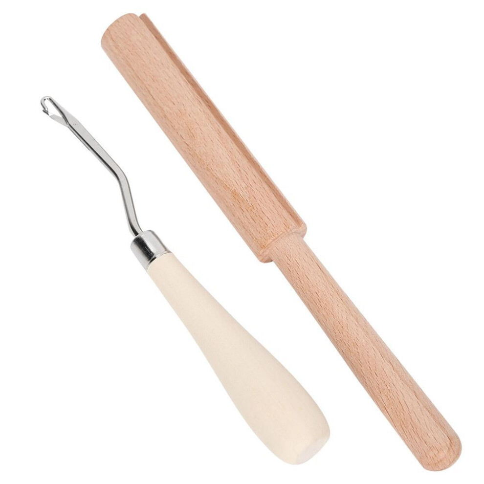 Bent Latch Hook Tool Diy Hand Made Carpet Crochet Needle Wooden Thread Cutter Set