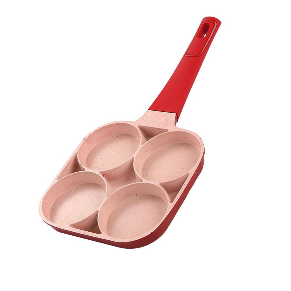 (red) 4 Hole Egg Frying Cooker Pan Non Stick Flat Bottom 4 Cup Pancake Omelet Frying Pan For Kitchen