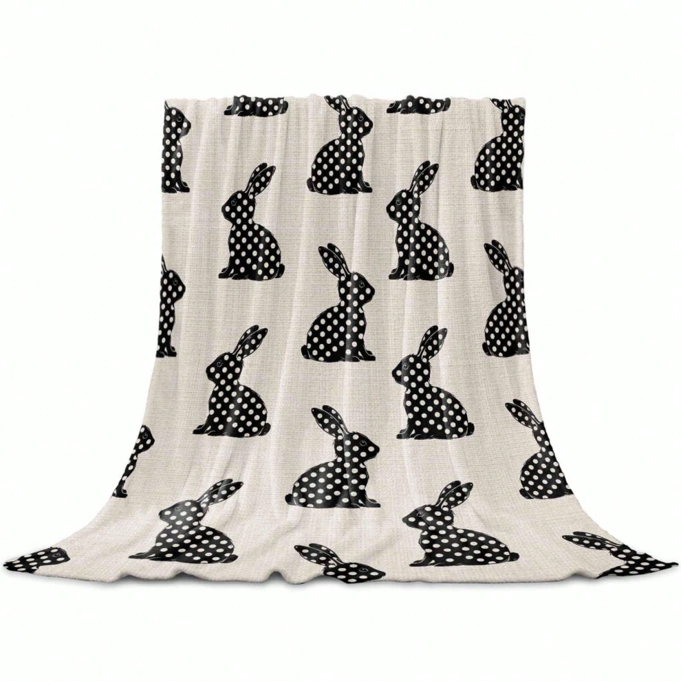 (2, 228x228cm) Happy Easter Blanket Bunny Eggs Black Throw Blanket-image-OPC-PJ6MTZW-NEW