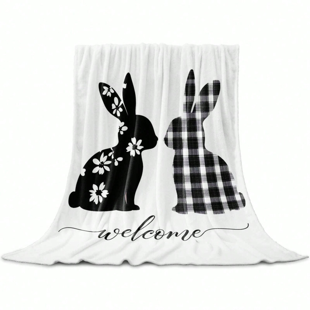 (6, 135x200cm) Happy Easter Blanket Bunny Eggs Black Throw Blanket-image-OPC-PJ6MV7M-NEW