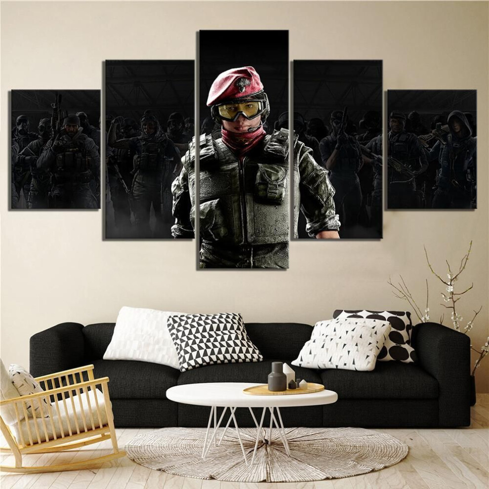 (as the picture, 30x40cm*2  30x60cm*2  30x80cm*1) Home Decor Poster Hd Pictures Prints Canvas 5 Piece Rainbow Six Siege Poster Pictures Game Living Room Art Decorative Painting No Frame