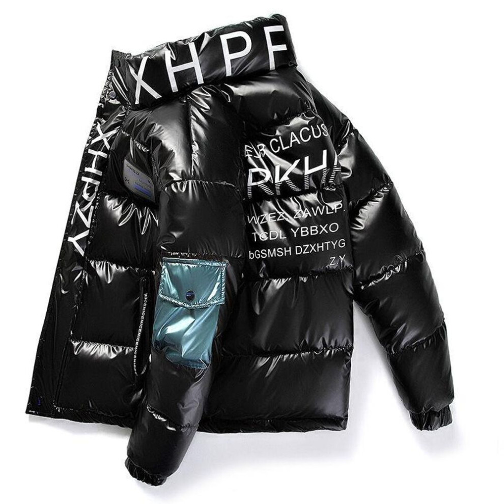 (black, M) Waterproof Shiny Jacket Winter Men Streetwear Thick Parka Male Fashion Young Hip Hop Cotton-padded Jacket Brand Quality Outwear Parka Coats Size M-4xl