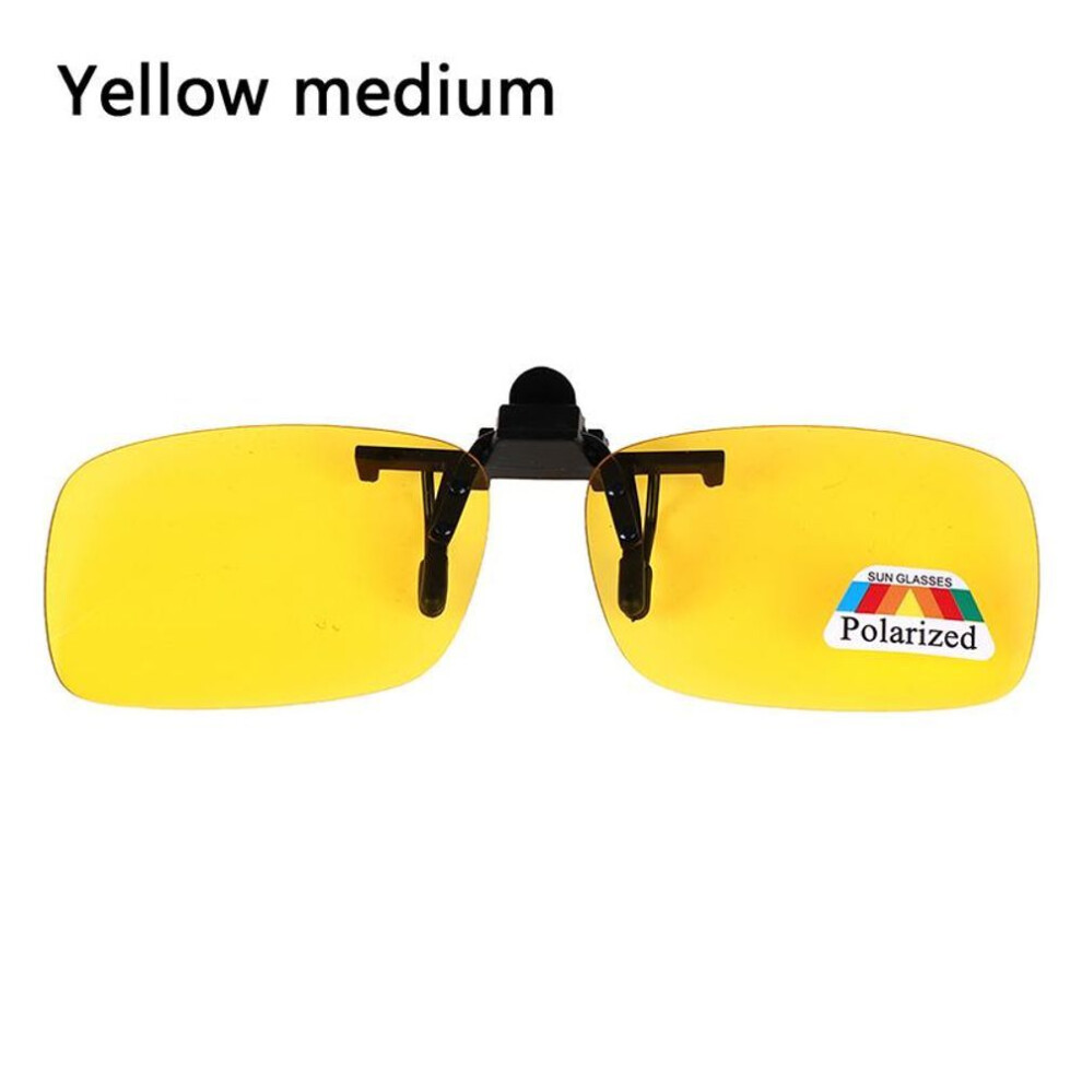 (yellow, M) Clip-on Polarized Day Night Vision Flip-up Lens Driving Glasses Sunglasses