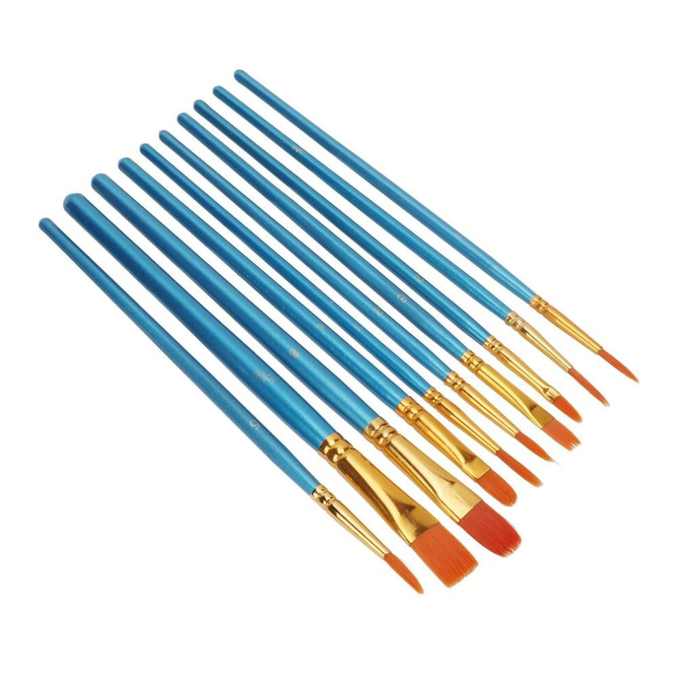 10pcs Watercolor Brushes Multiple Sizes Pearlescent Blue Wooden Handles Easy Cleaning Craft Paint