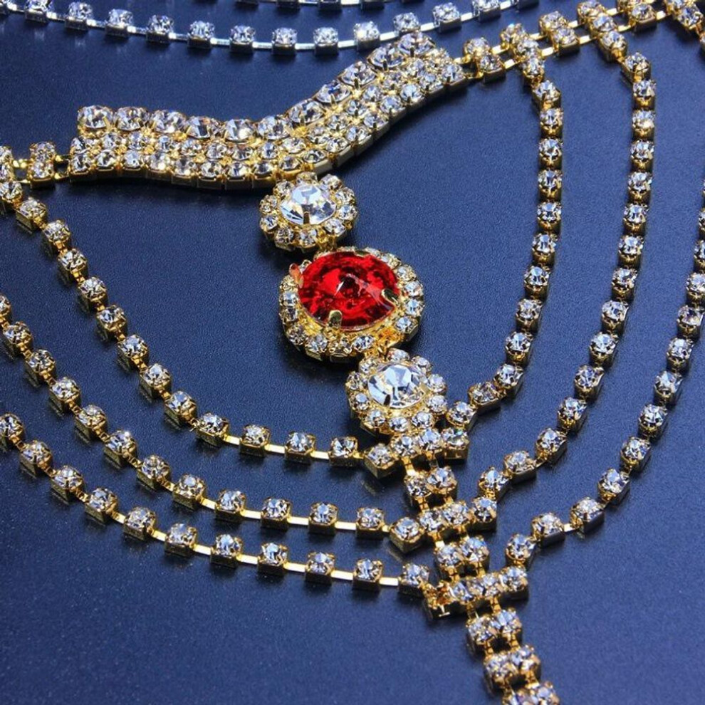 Red,Silver,Gold (Gold) Sexy Body Chain Lingerie Red Crystal Thong Panties Jewelry For Women Silver Color Rhinestone Belly Waist Chain Body Jewelry Gift