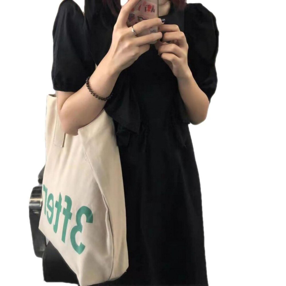 Canvas Tote Bag Simple High Capacity Student Shoulder Bag With Hidden Pocket For Women 3fter