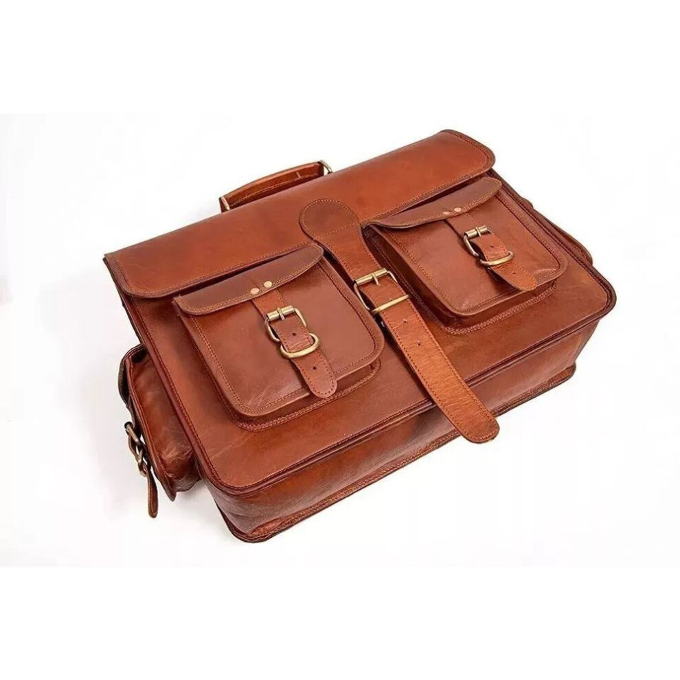 (brown, 15 x 11 x 4 in) Vintage Brown Messenger Laptop Satchel Shoulder Men's Leather Handmade Bag.