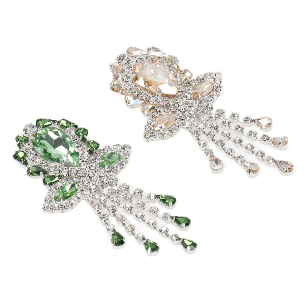 2pcs Wedding Bouquet Brooches Pin Flower Shape Grass Green Champagne Shine Crystal Rhinestone