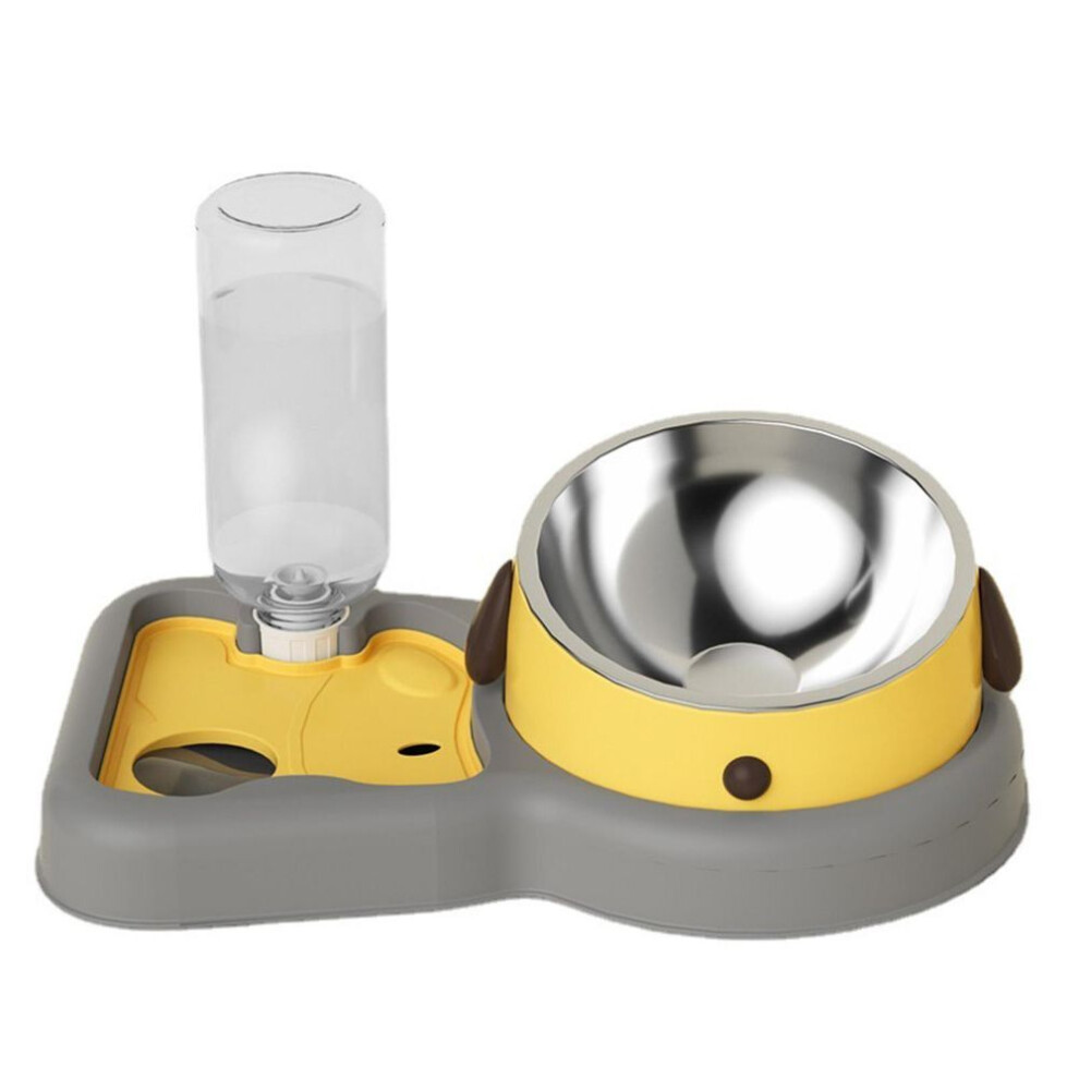 (yellow) Pet Water Food Bowl Set Prevent Overturning Double Dog Cat Bowls With Automatic Waterer Bottle For