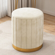 Round ottoman with footrest made of velvet – beige upholstered footstool for living room bedroom – modern small ottoman available