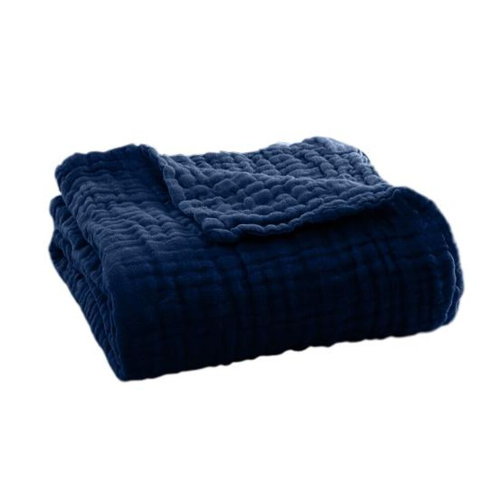 (dark blue, 35cm) Muslin Blanket Summer Couch Throw Breathable Solid Color Muslin Wrap Cuddly Blanket