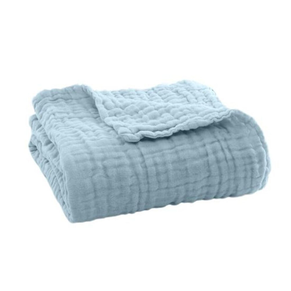 (blue, 70cm) Muslin Blanket Summer Couch Throw Breathable Solid Color Muslin Wrap Cuddly Blanket
