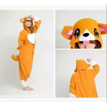 (Love Corgi, M) Pokemon Meowth Cartoon One-Piece Pajamas Couples Polar Fleece Home Clothes Autumn