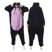 (Purple Midnight Cat, M) Pokemon Meowth Cartoon One-Piece Pajamas Couples Polar Fleece Home Clothes Autumn