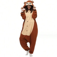 (brown monkey, Children's size 115#) Pokemon Meowth Cartoon One-Piece Pajamas Couples Polar Fleece Home Clothes Autumn
