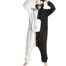 (Black and White Bear, Children's size 85#) Pokemon Meowth Cartoon One-Piece Pajamas Couples Polar Fleece Home Clothes Autumn