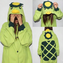 (Kappa, M) Pokemon Meowth Cartoon One-Piece Pajamas Couples Polar Fleece Home Clothes Autumn